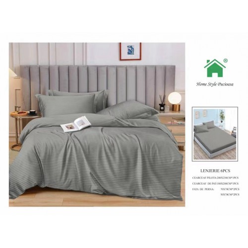 Lenjerie 6 piese din Damasc-Cearceaf cu Elastic  DMEM7