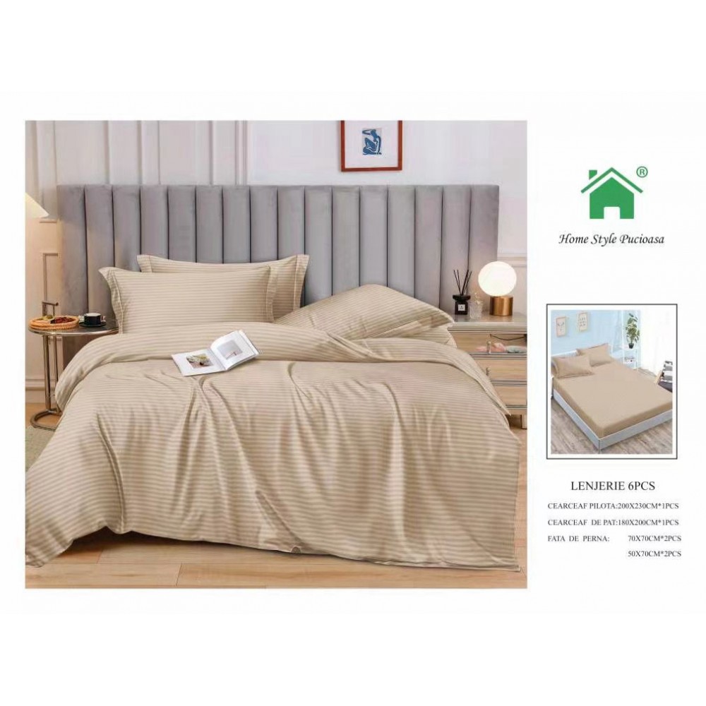 Lenjerie 6 piese din Damasc-Cearceaf cu Elastic  DMEM8 Lenjerii Damascu cu elastic