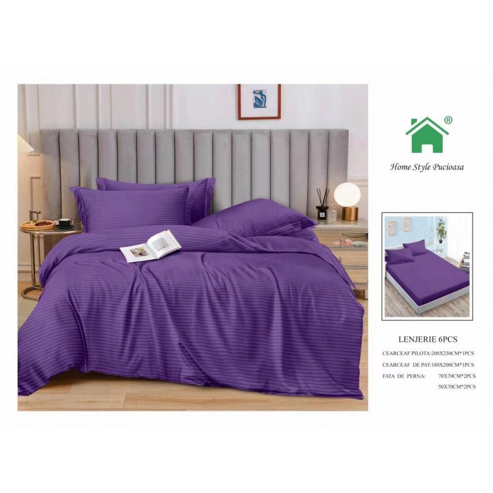 Lenjerie 6 piese din Damasc-Cearceaf cu Elastic  DMEM10 Lenjerii Damascu cu elastic