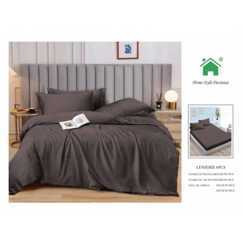 Lenjerie 6 piese din Damasc-Cearceaf cu Elastic  DMEM11