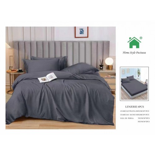 Lenjerie 6 piese din Damasc-Cearceaf cu Elastic  DMEM12