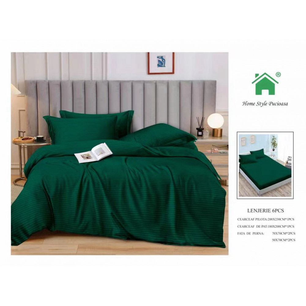 Lenjerie 6 piese din Damasc-Cearceaf cu Elastic  DMEM13 Lenjerii Damascu cu elastic