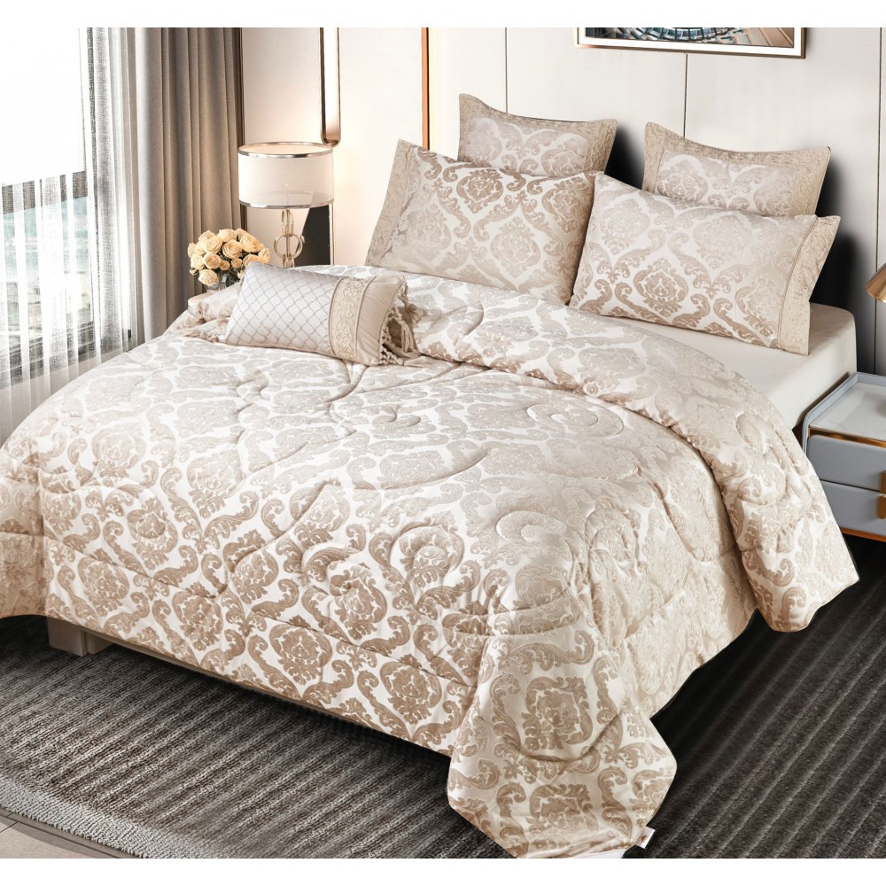 Set Lenjerie Jacquard cu Elastic + Pilota + Perna Tip Puisor, Pat 2 Persoane, 7 Piese,PJQ4-ELASTIC SET LENJERIE JAQURD + PILOTA