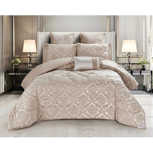 Set Lenjerie Jacquard cu Elastic + Pilota + Perna Tip Puisor, Pat 2 Persoane, 7 Piese, albastru,PJQ7-ELASTIC