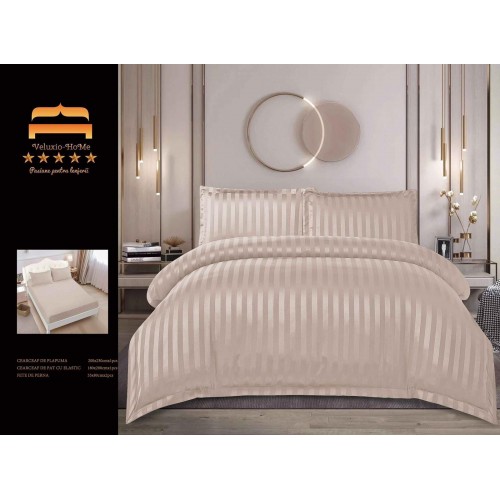 Lenjerie 4 piese din Damasc-Cearceaf cu Elastic  DPE2