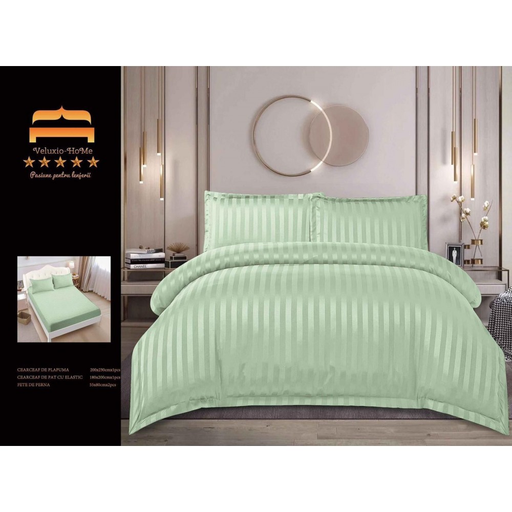 Lenjerie 4 piese din Damasc-Cearceaf cu Elastic  DPE7 Lenjerii Damasc cu elastic