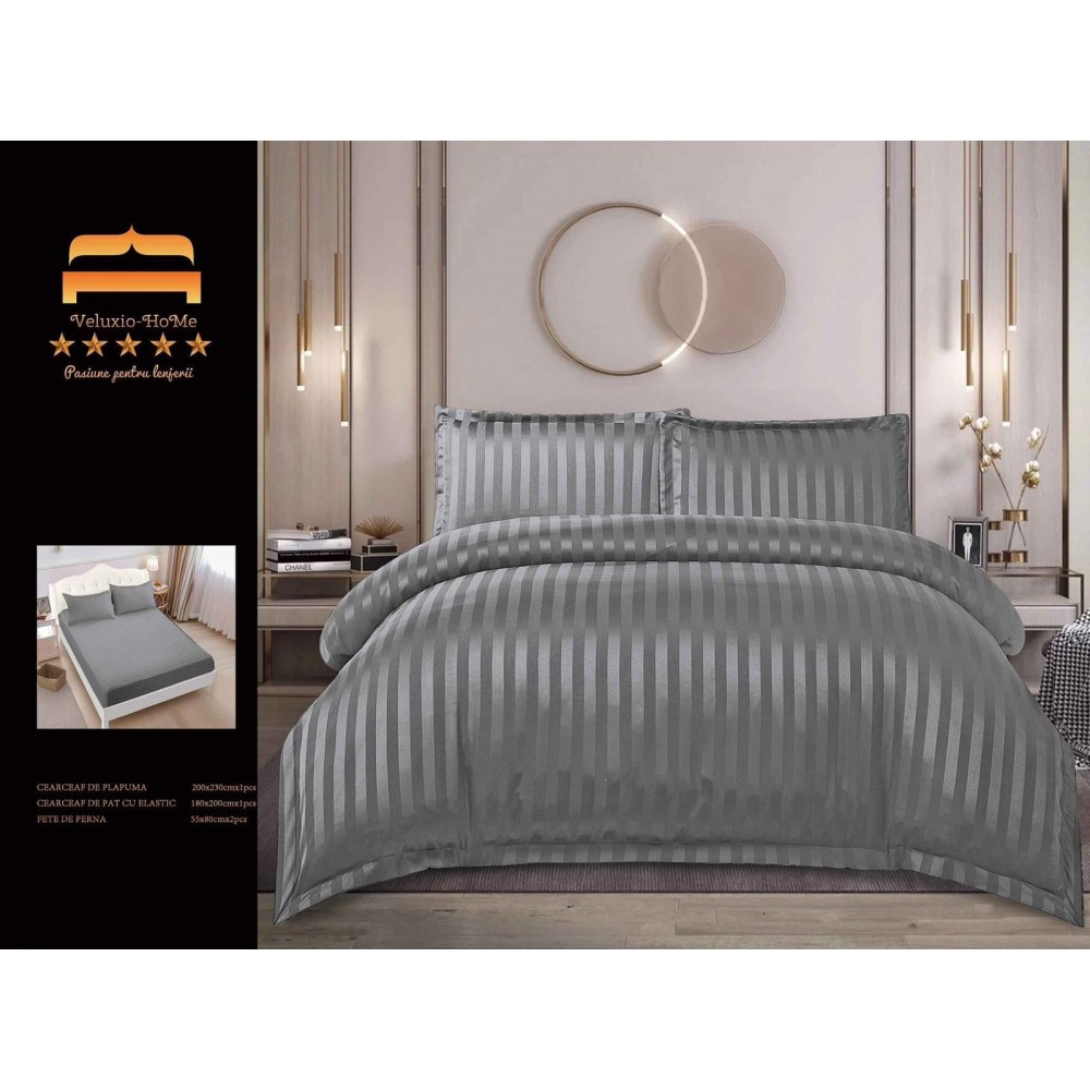 Lenjerie 4 piese din Damasc-Cearceaf cu Elastic  DPE10 Lenjerii Damasc cu elastic