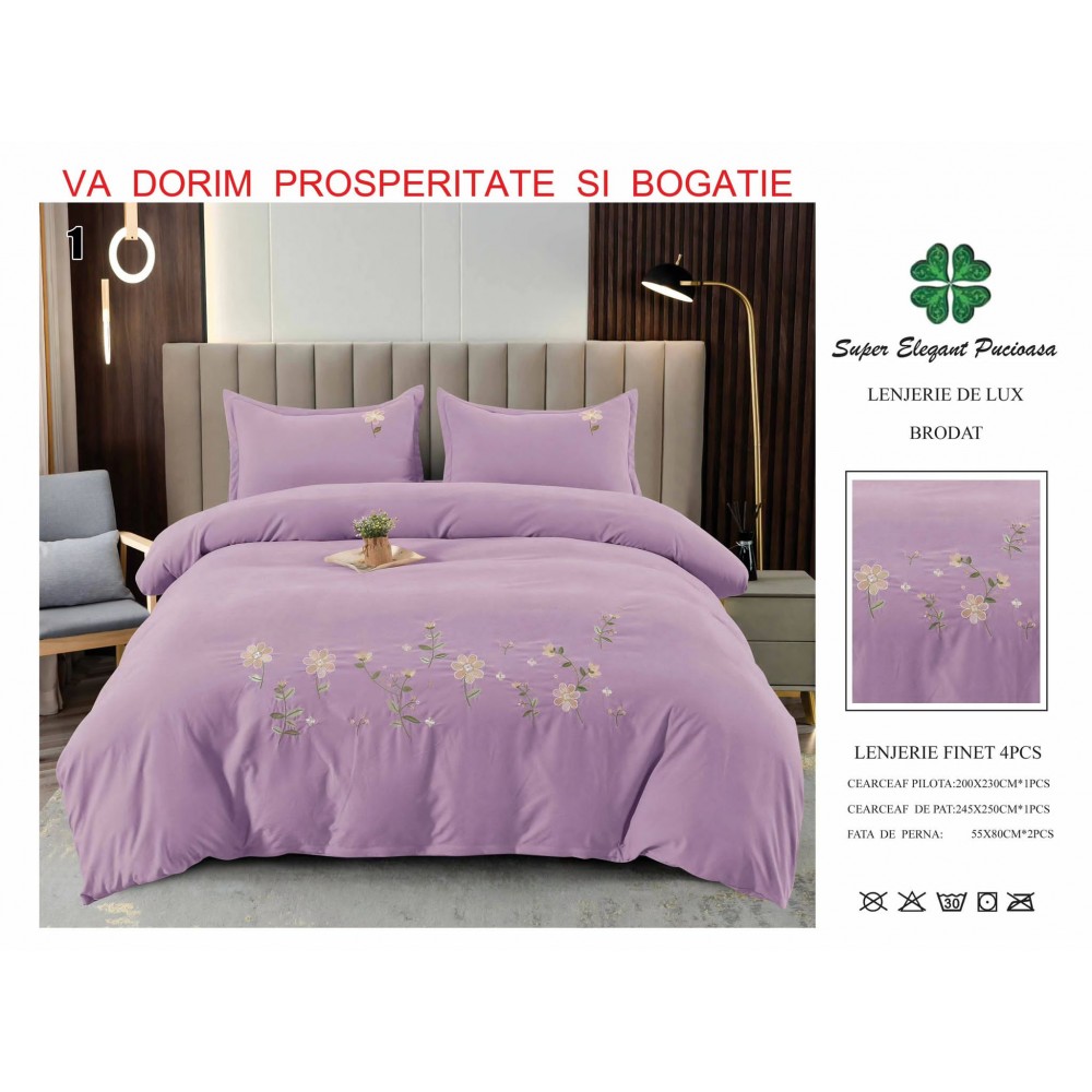 Lenjerie de Pat Brodată din Finet Gros-LFB2 LENJERII DIN FINET 4 PIESE BRODATE