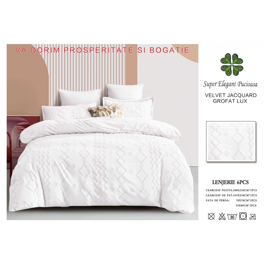 Lenjerie de pat bumbac Velvet Jacquard GROFAT – 6 piese LF6PB4 LENJERII DIN FINET 6 PIESE BRODATE
