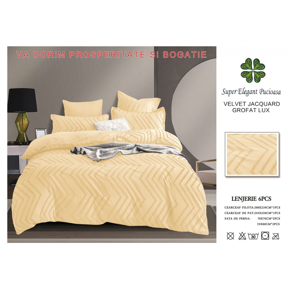Lenjerie de pat bumbac Velvet Jacquard GROFAT – 6 piese LF6PB5 LENJERII DIN FINET 6 PIESE BRODATE