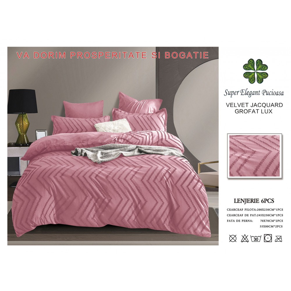 Lenjerie de pat bumbac Velvet Jacquard GROFAT – 6 piese LF6PB7 LENJERII DIN FINET 6 PIESE BRODATE