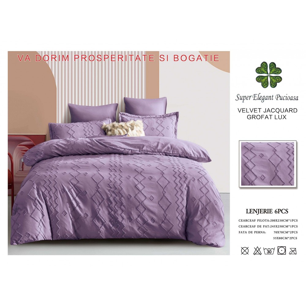 Lenjerie de pat bumbac Velvet Jacquard GROFAT – 6 piese LF6PB8 LENJERII DIN FINET 6 PIESE BRODATE