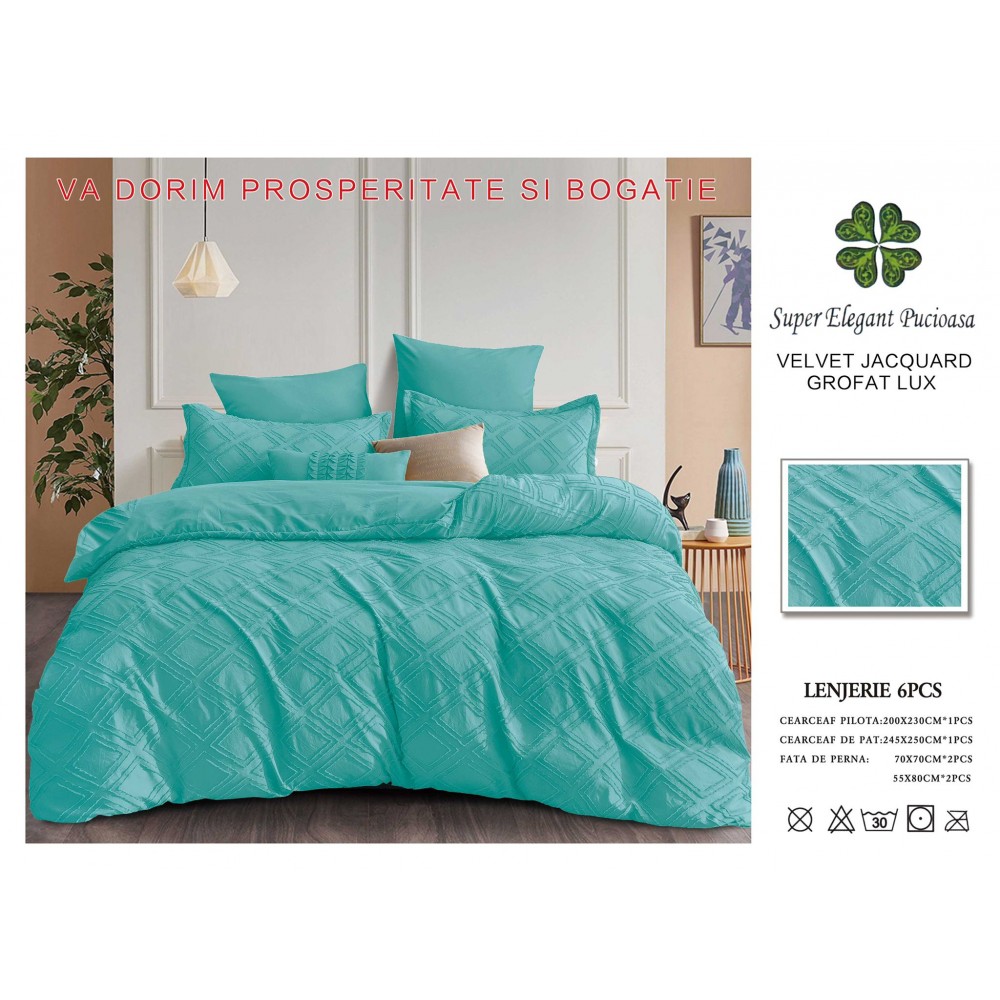 Lenjerie de pat bumbac Velvet Jacquard GROFAT – 6 piese LF6PB9 LENJERII DIN FINET 6 PIESE BRODATE