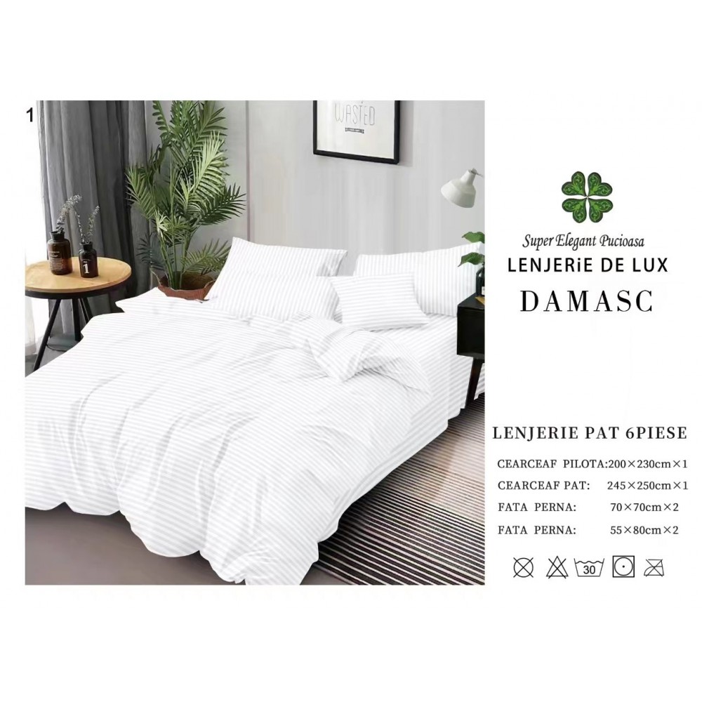 Lenjerie din Damasc - 6 Piese - Pat Dublu -DMP1 LENJERII DAMASC