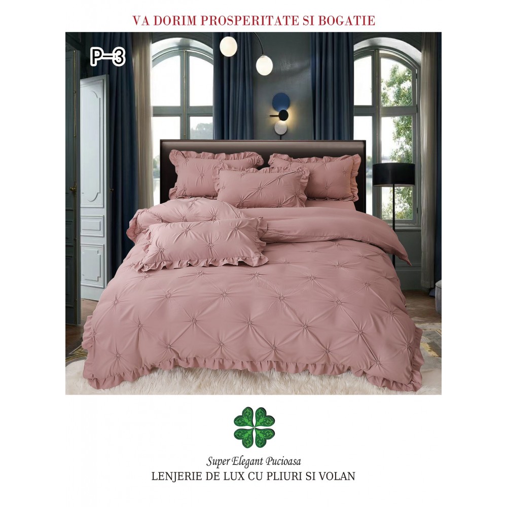 Lenjerie Pat Simpla, Bumbac Finet Premium, LF6PPPY2 Lenjerii finet 6 piese uni pliuri 3d