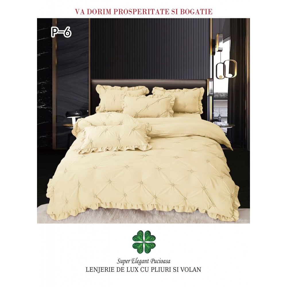 Lenjerie Pat Simpla, Bumbac Finet Premium, LF6PPPY5 Lenjerii finet 6 piese uni pliuri 3d