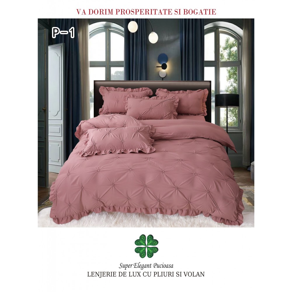 Lenjerie Pat Simpla, Bumbac Finet Premium, LF6PPPY6 Lenjerii finet 6 piese uni pliuri 3d