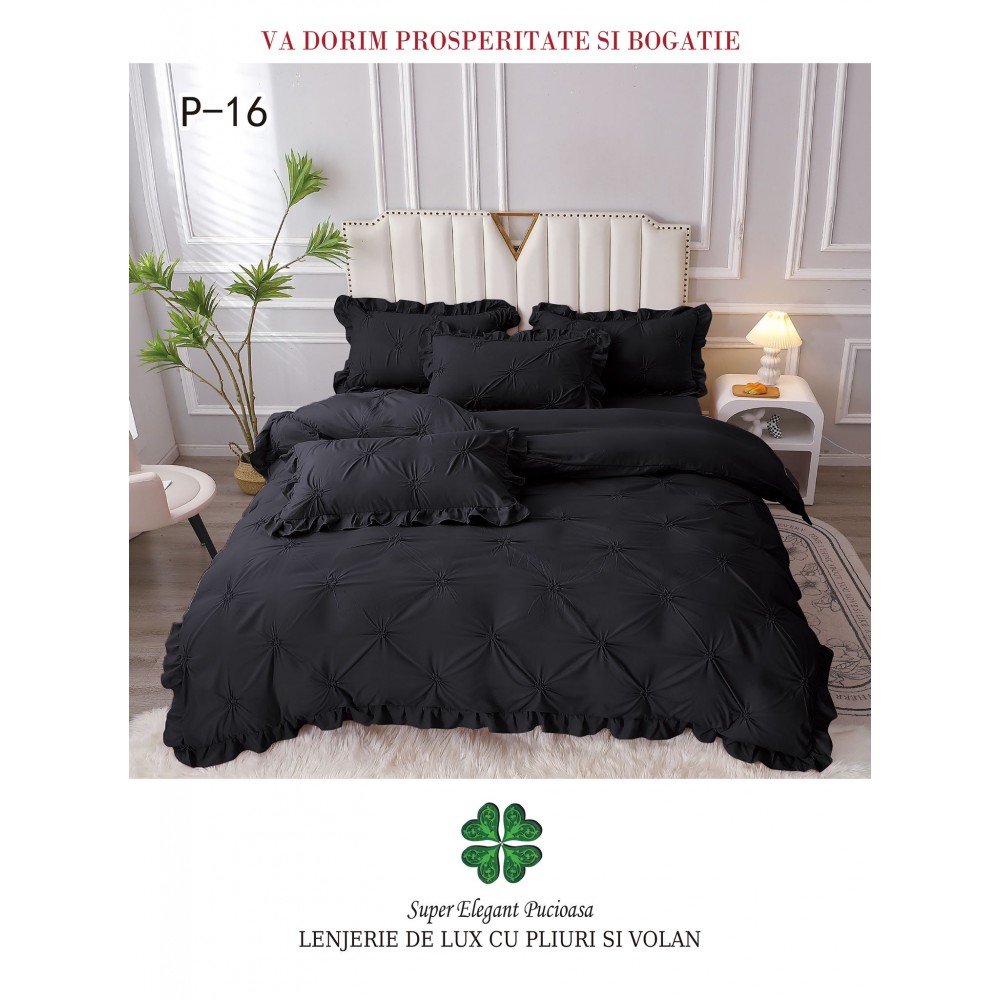 Lenjerie Pat Simpla, Bumbac Finet Premium, LF6PPPY16 Lenjerii finet 6 piese uni pliuri 3d