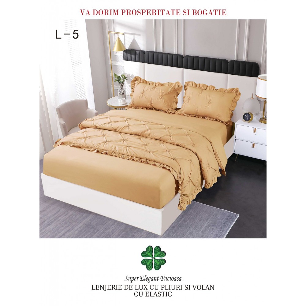 Lenjerie Uni din finet cu pliuri si volanase LFVP4 Lenjerii finet 6 piese uni pliuri 3d cu elastic