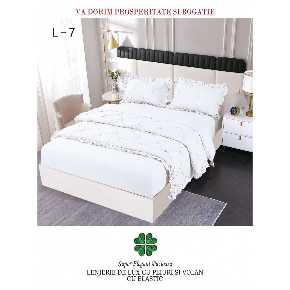 Lenjerie Uni din finet cu pliuri si volanase LFVP6 Lenjerii finet 6 piese uni pliuri 3d cu elastic
