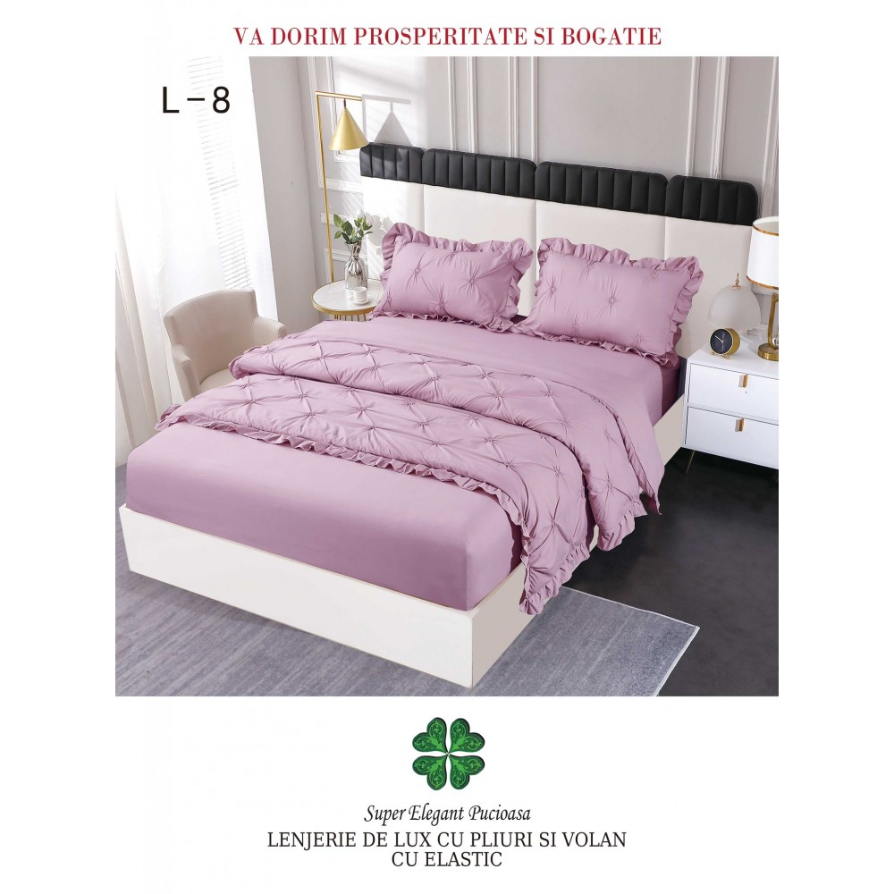 Lenjerie Uni din finet cu pliuri si volanase LFVP7 Lenjerii finet 6 piese uni pliuri 3d cu elastic