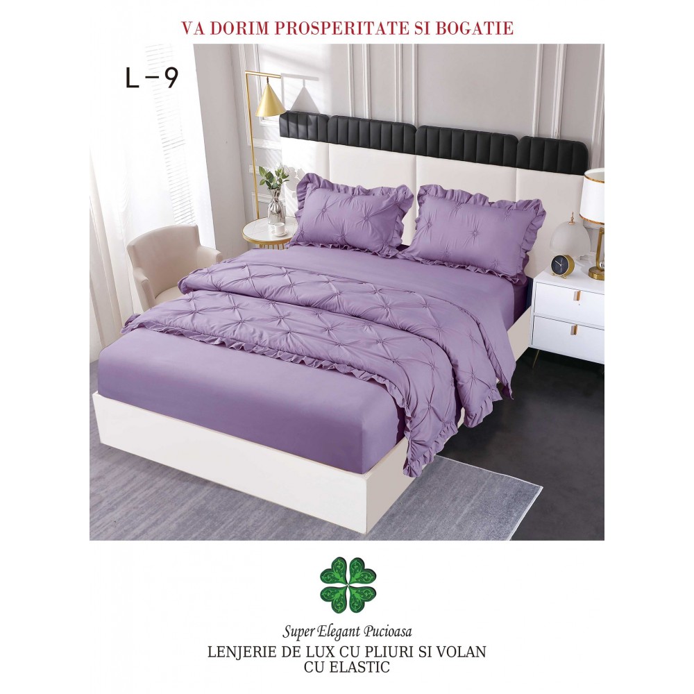 Lenjerie Uni din finet cu pliuri si volanase LFVP8 Lenjerii finet 6 piese uni pliuri 3d cu elastic