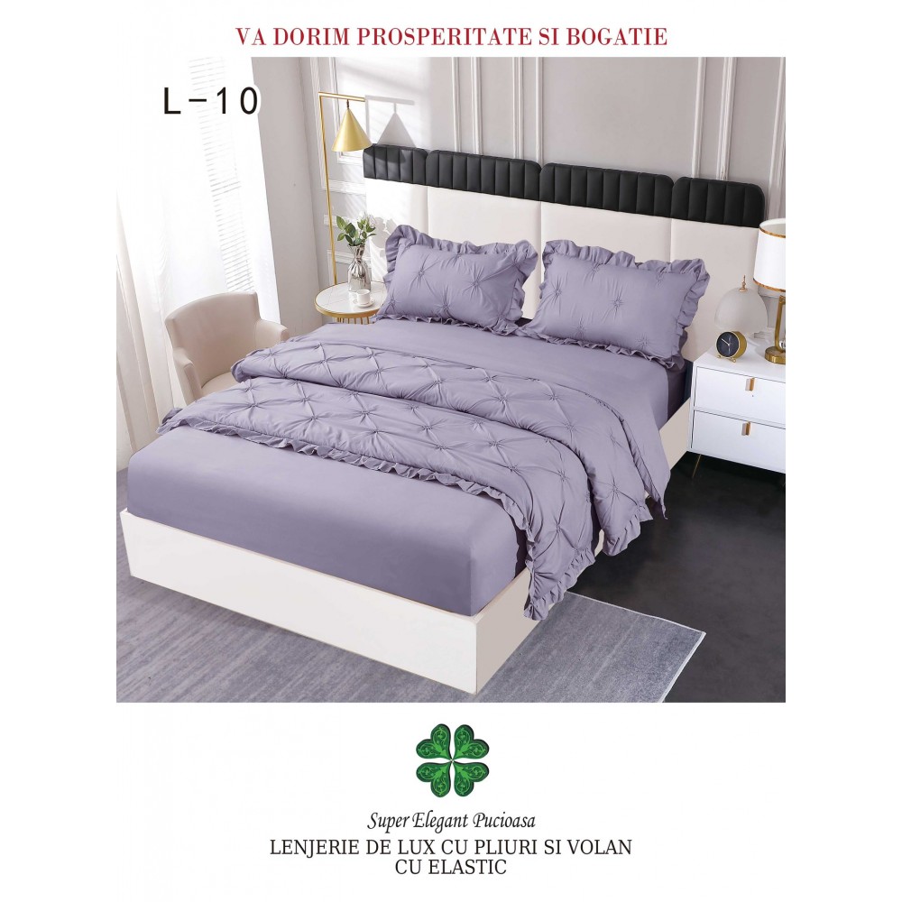 Lenjerie Uni din finet cu pliuri si volanase LFVP9 Lenjerii finet 6 piese uni pliuri 3d cu elastic