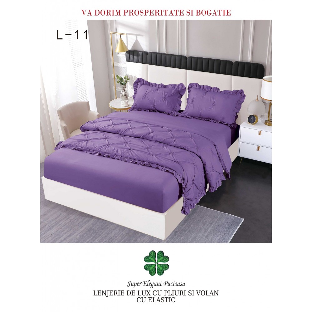 Lenjerie Uni din finet cu pliuri si volanase LFVP10 Lenjerii finet 6 piese uni pliuri 3d cu elastic