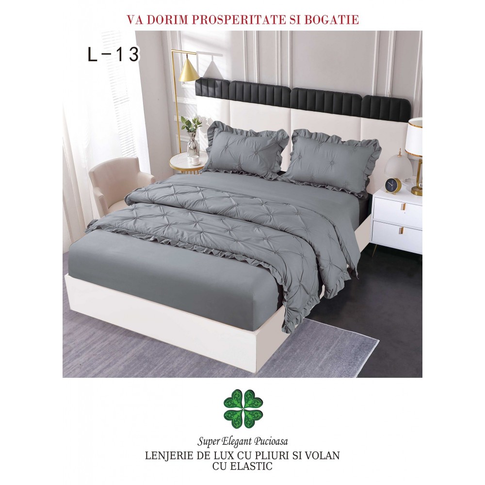Lenjerie Uni din finet cu pliuri si volanase LFVP11 Lenjerii finet 6 piese uni pliuri 3d cu elastic