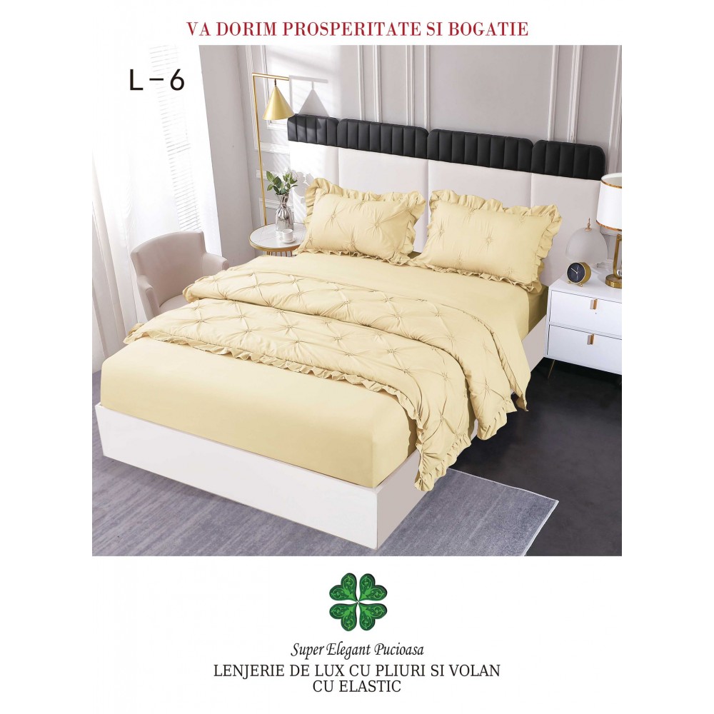 Lenjerie Uni din finet cu pliuri si volanase LFVP12 Lenjerii finet 6 piese uni pliuri 3d cu elastic