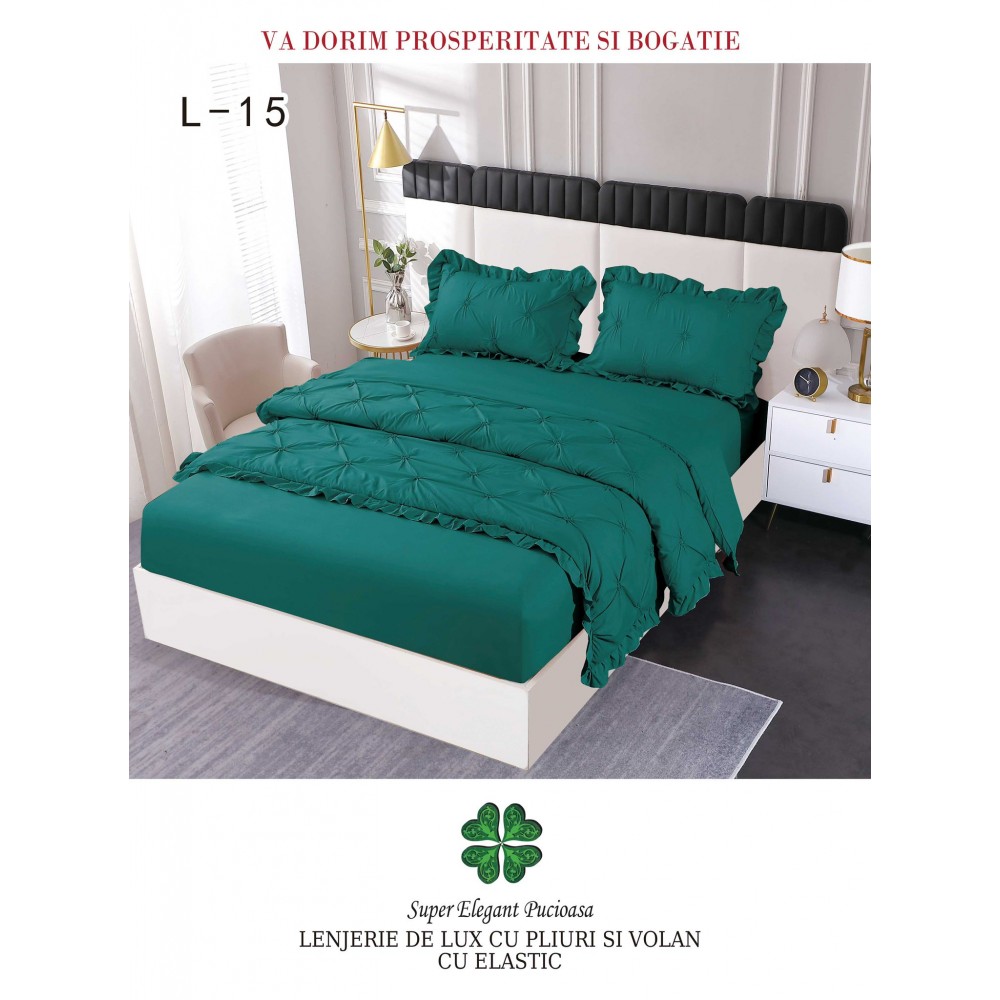 Lenjerie Uni din finet cu pliuri si volanase LFVP13 Lenjerii finet 6 piese uni pliuri 3d cu elastic