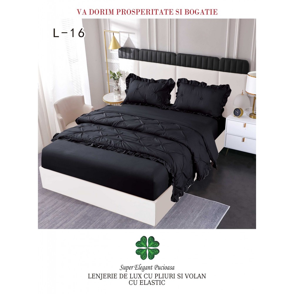 Lenjerie Uni din finet cu pliuri si volanase LFVP14 Lenjerii finet 6 piese uni pliuri 3d cu elastic