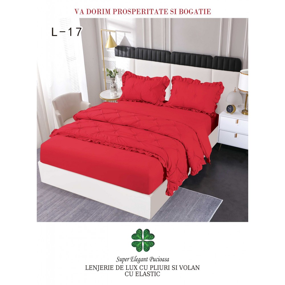 Lenjerie Uni din finet cu pliuri si volanase LFVP15 Lenjerii finet 6 piese uni pliuri 3d cu elastic
