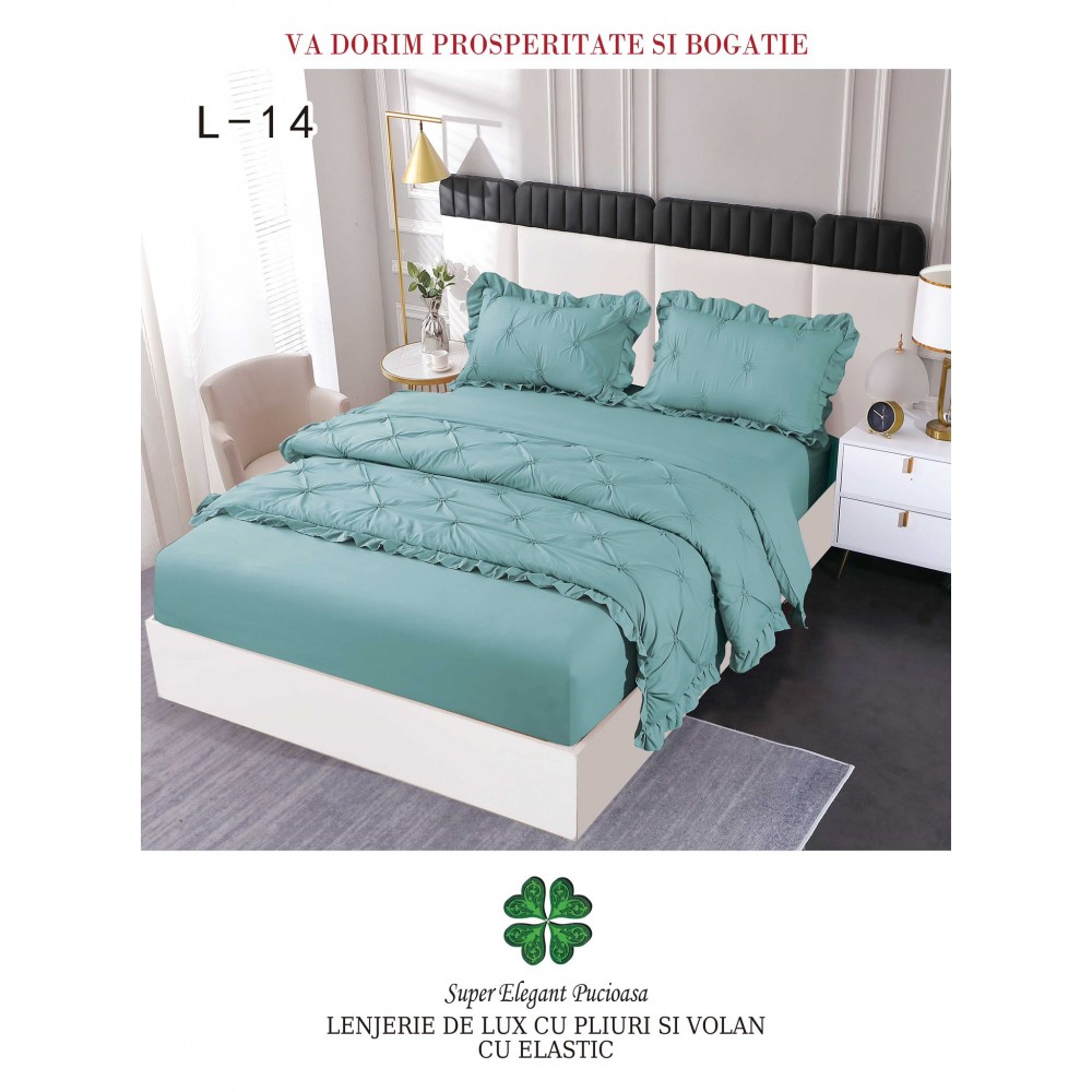 Lenjerie Uni din finet cu pliuri si volanase LFVP16 Lenjerii finet 6 piese uni pliuri 3d cu elastic