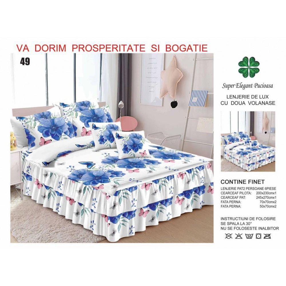 Lenjerii Bumbac-Finet cu Volanas L6PVP1 Lenjerii din finet 6 piese  cu volanase