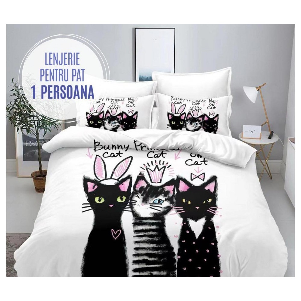 Lenjerie Pat 1 persoana FINET Y1P11 LENJERII DIN FINET 4 PIESE  /  1 PERSOANA PREMIUM