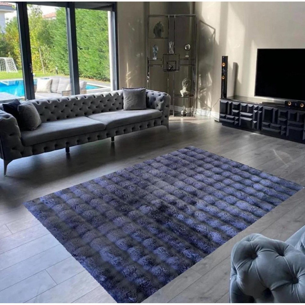 Covor Bubble imitatie blana de iepure 3D, 80 X 150 cm, gri inchis Traverse antiderapante 80x150