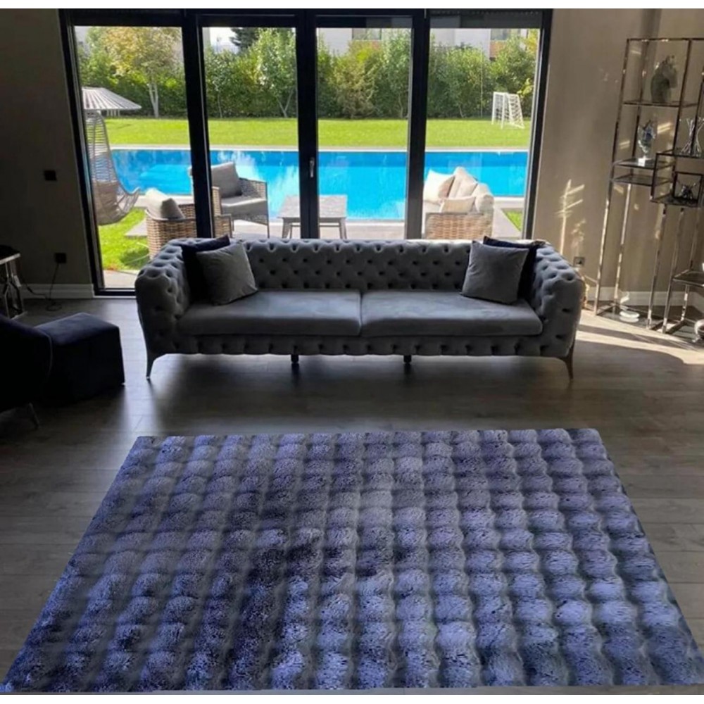 Covor Bubble imitatie blana de iepure 3D, 80 X 150 cm, gri inchis Traverse antiderapante 80x150