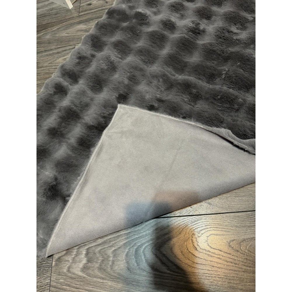 Covor Bubble imitatie blana de iepure 3D, 80 X 150 cm, gri inchis Traverse antiderapante 80x150
