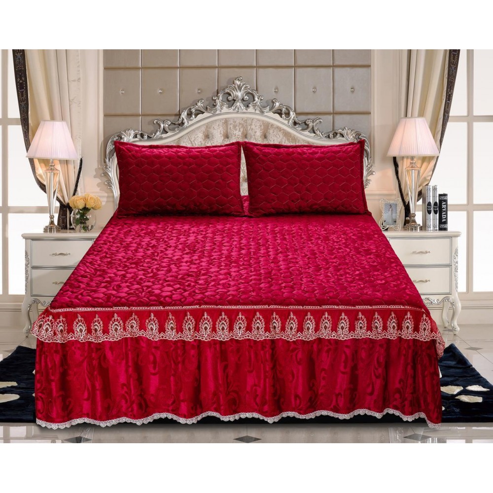 Cuvertura de pat GRI din Catifea + 2 fețe de perna CU06 Cuverturi catifea