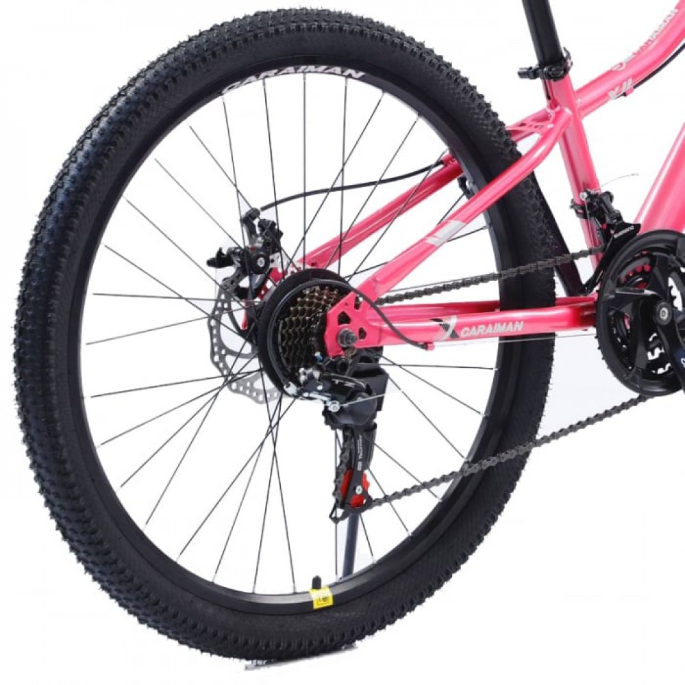Bicicletă Caraiman, roți 24 sau 26 inch, cadru oțel, frâne pe disc, roz, TBA5