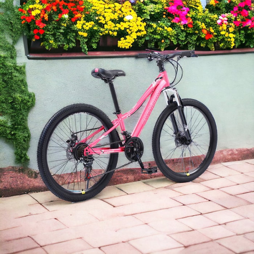 Bicicletă Caraiman, roți 24 sau 26 inch, cadru oțel, frâne pe disc, roz, TBA5