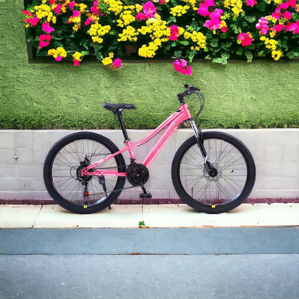 Bicicletă Caraiman, roți 24 sau 26 inch, cadru oțel, frâne pe disc, roz, TBA5