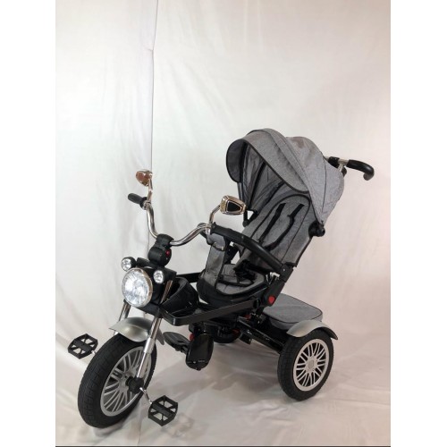 TRICICLETA COPII SCAUN RABATABIL 5199,MUZICA,ROTI CAUCIUC,GRI