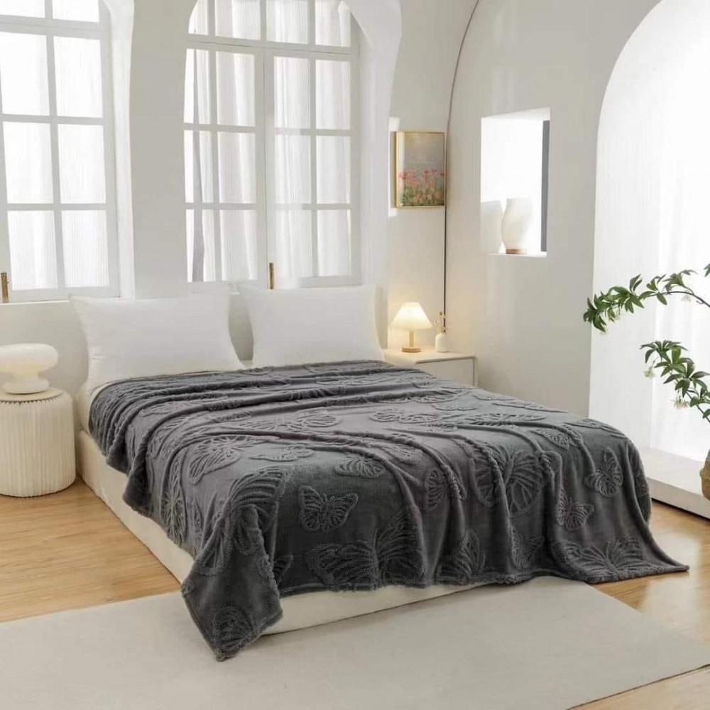 Pătura Cocolino 1200gr, 200x230cm, fluturi 3D în relief, gri închis, PC3DP1