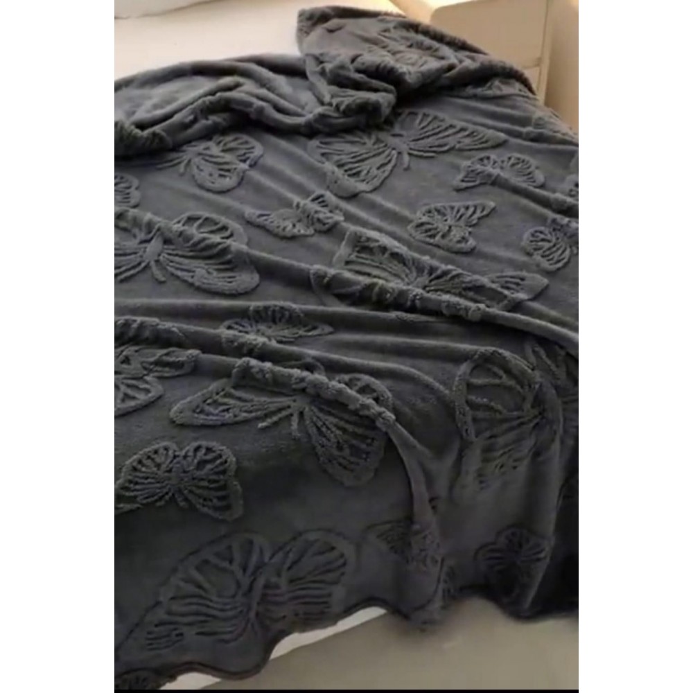 Pătura Cocolino 1200gr, 200x230cm, fluturi 3D în relief, gri închis, PC3DP1