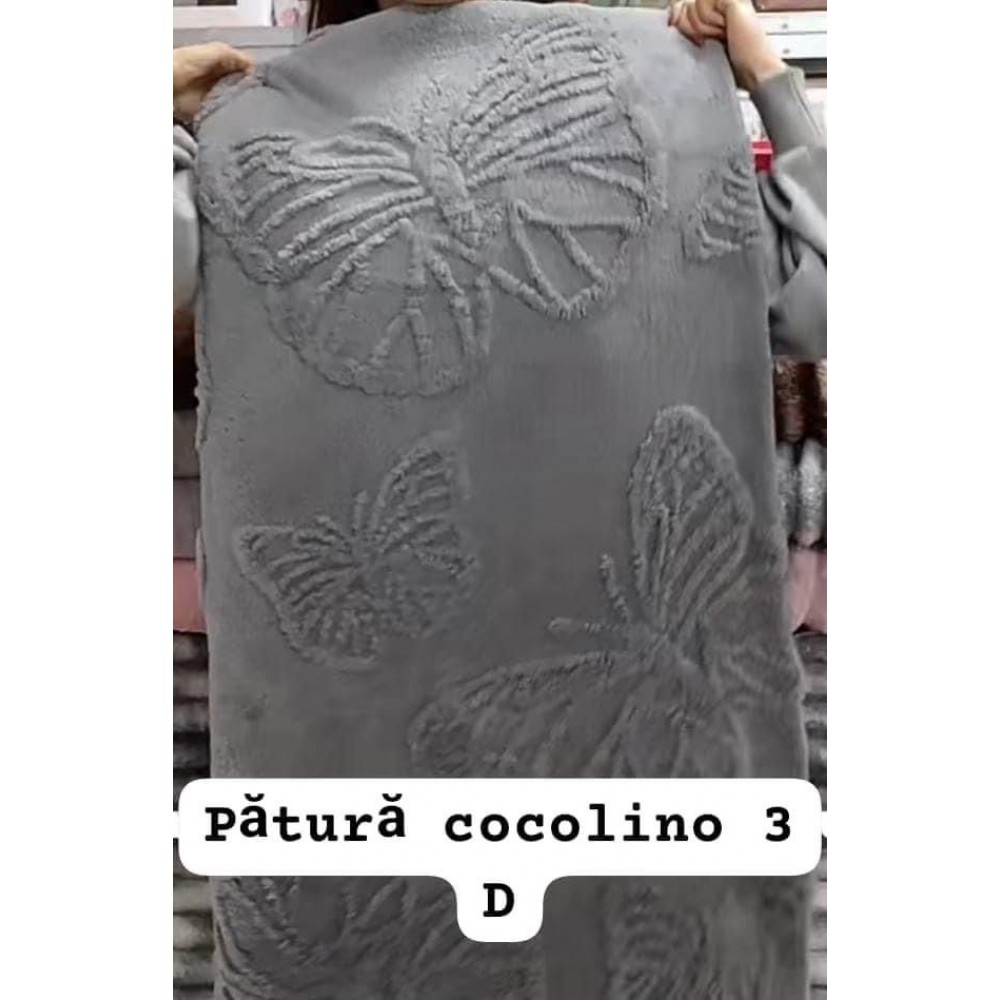 Pătura Cocolino 1200gr, 200x230cm, fluturi 3D în relief, gri închis, PC3DP1