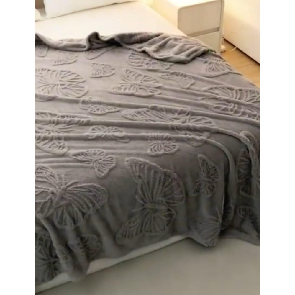 Pătura Cocolino 1200gr, 200x230cm, fluturi 3D în relief, gri închis, PC3DP1