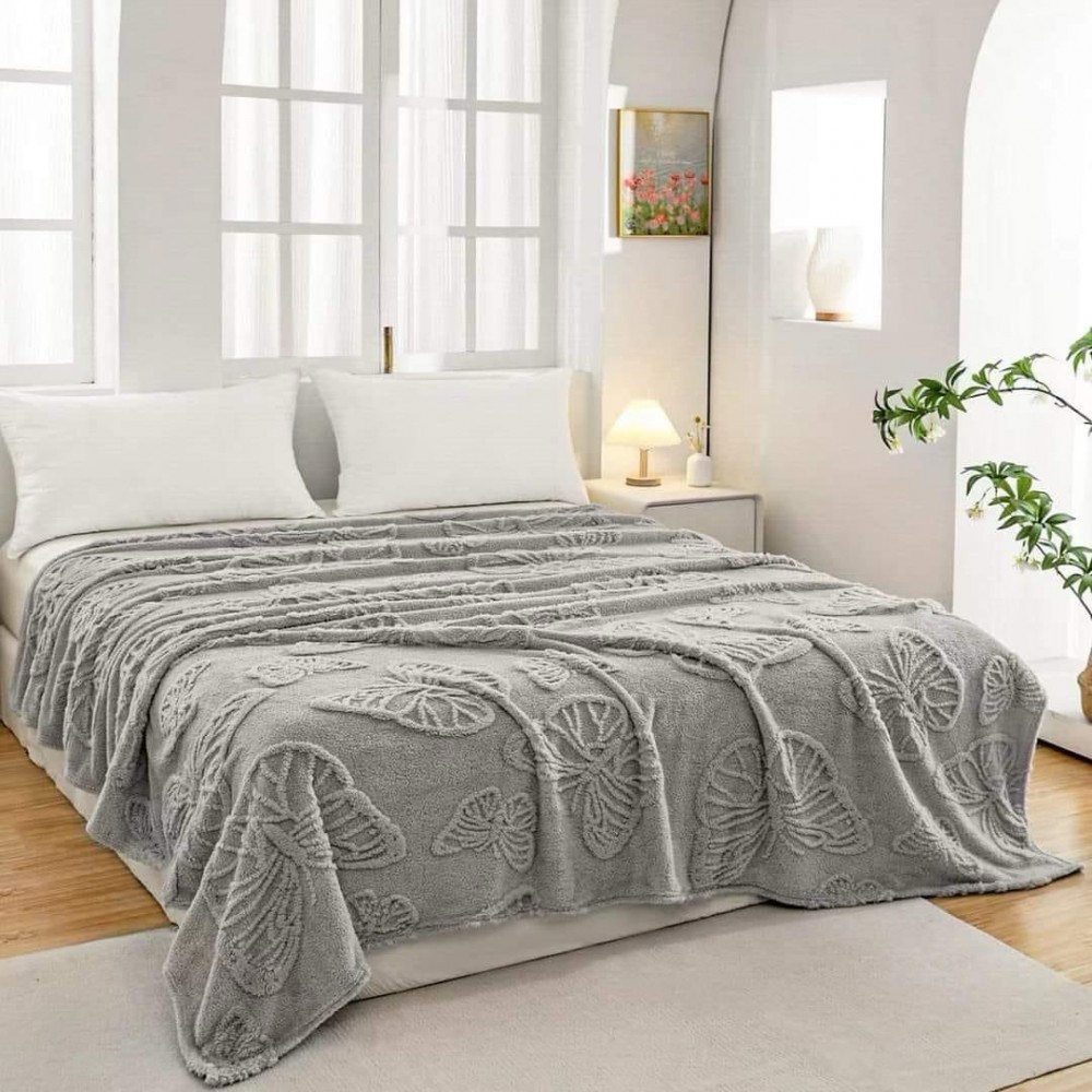 Pătura Cocolino 1200gr, 200x230cm, fluturi 3D în relief, gri DESCHIS, PC3DP2 Paturi cocolino grofate