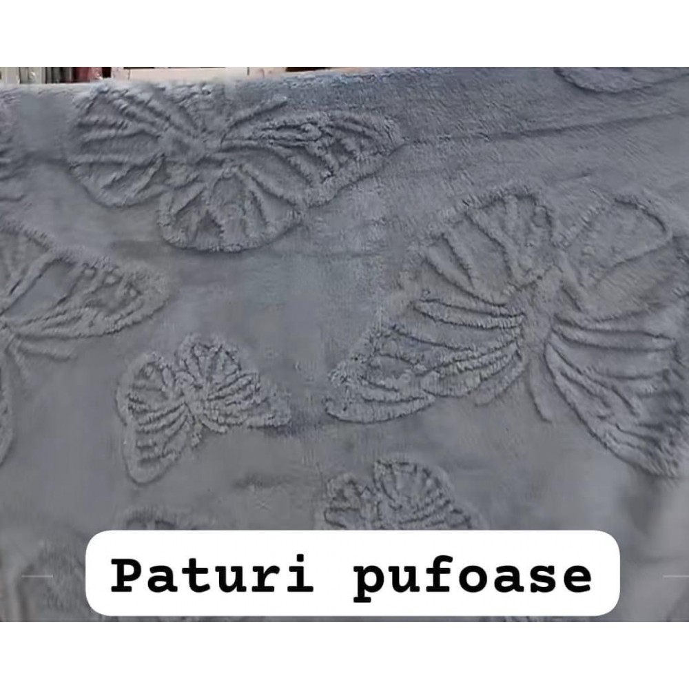 Pătura Cocolino 1200gr, 200x230cm, fluturi 3D în relief, gri , PC3DP3 Paturi cocolino grofate